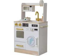 Teamson Kids cocina de madera blanca para niños con huerto, lavadora, horno, fregadero y accesorios para juegos creativos y simbólicos