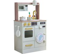 Teamson Kids cocina infantil de madera con huerto, lavadora verde, horno, fregadero y accesorios para juego simbólico en casa