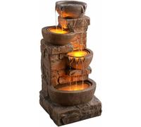 Teamson Home Fontana esterna a cascata di ciotole e pietre impilate da 33,27 pollici con luci a LED, Marrone, Teamson Home