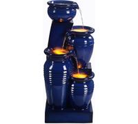 Fuente de Agua Solar en Cascada de 4 Niveles, Luces LED, 28.74", Azul Marino. Ideal para Jardines, Patios, Balcones. Marca Teamson Home.