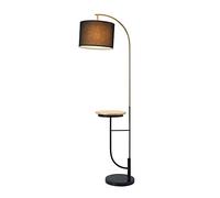 Teamson Home Danna Real Marble Base - Lámpara de pie con luz LED de madera, mesita de noche y puerto de carga USB integrado, para salón, sofá, dormitorio, 165 cm de altura, pantalla negra