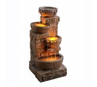 Teamson Home Fontana esterna a cascata di ciotole e pietre impilate da 33,27 pollici con luci a LED, Marrone, Teamson Home