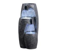 Teamson Home Fuente 3 Niveles con LED Suave y Acabado Piedra Negro Resistente para terrazas o Balcones