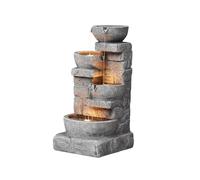 Teamson Home Fuente de Agua Exterior LED 33.25 Pulgadas | Cuencos en Cascada, Piedras Apiladas, Iluminación LED