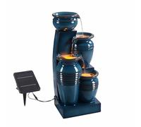 Teamson Home Fuente de Agua Solar en Cascada 4 Niveles, Azul, 28.74" | Luces LED, Ideal para Jardines, Ideal para Patios, Ideal para Balcones