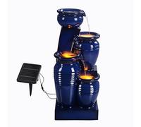 Teamson Home Fuente de Agua Solar en Cascada 4 Niveles, Azul Marino | Luces LED, 28.74", Ideal para Jardines, Patios, Balcones