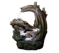 Teamson Home Fuente de jardín de 82 cm con Efecto de Piedra Forestal y Madera, Flujo de Agua en Cascada e iluminación LED integrada, Color Gris