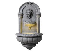 Teamson Home - Fuente de pared con cabeza de león, 81 cm, efecto piedra, iluminación LED integrada y diseño clásico, piedra natural