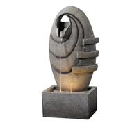 Teamson Home Fuente Ovalada Moderna con LED cálido y Acabado Gris Oscuro Resistente para Patios o Jardines