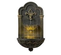 Teamson Home Fuente Pared Fleur-De-lis 80 cm Exterior con LED Integrado y Acabado Decorativo Negro y Dorado