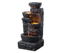 Teamson Home Fuente rústica con LED cálido y Cuencos Efecto Piedra Gris Oscuro Resistente para Exteriores