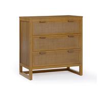 Teamson Home Hatteras - Cómoda para Dormitorio, 76 cm de Ancho, con 3 cajones de ratán, Superficies de Chapa de Acacia y diseño de Almacenamiento Que Ahorra Espacio, Color Natural