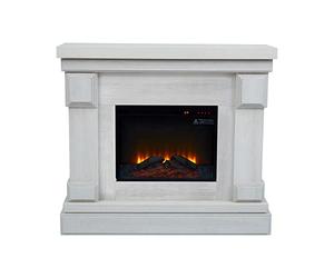 Teamson Home Hestia Chimenea eléctrica Independiente de 48" con repisa, Pantalla táctil, Control Remoto y Fuego instantáneo Ajustable, veta de Madera Blanca VNF-00115WG-EU