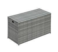 Teamson Home Muebles Exterior para Jardin y Terraza, Mimbre Ratán 700 litros Extra Grande Caja de Almacenamiento con Tapa y Forro para Patio, Gris