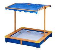 Teamson Kids Arenero Grande de Madera para Exteriores con Tapa, Toldo Giratorio y Altura Ajustable, Juguete de Arena de Jardín con Cubierta para Niños y Niñas
