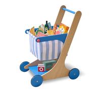 Teamson Kids Carrito de Compras Little Helper Mr. Fresh, Juguete de Simulación, para Niños Desde 3 Años, 44.6x32.4x60 cm, Azul, Madera, con 13 Alimentos y Cesta de Tela, 2.4 kg
