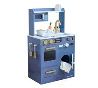 Teamson Kids Cocina de Madera Azul para niños | con lavadora, mini huerto, horno, fregadero, 9 accesorios para juego simbólico creativo