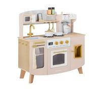 Teamson Kids Cocina de Madera Mediana - Little Chef Moderna Beige con Horno, microondas, Fregadero, Placas y cafetera Dorada para niños y niñas creativos