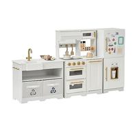 Teamson Kids Cocina Modular Little Chef Atlanta Blanca y Dorada con 17 Accesorios, Unidades Independientes, Nevera magnética y Detalles Reales
