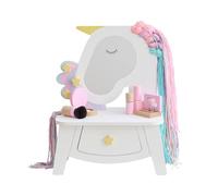 Teamson Kids Dreamy Unicorn - Juego de tocador con Espejo, Ganchos de Estrella, Almacenamiento de cajones, Cabello Suave y 5 Accesorios de Maquillaje de simulación para Juegos de Disfraces