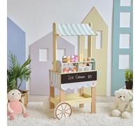 Teamson Kids Jolly Pals - Soporte para helado con 33 accesorios, incluyendo sabores de helado y almacenamiento en nevera, carrito de juego de simulación natural y verde menta con ruedas giratorias