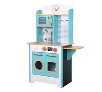 Teamson Kids Little Chef Juego de Cocina de Madera Retro pequeño para Juegos de simulación con características interactivas y 7 Accesorios para Juegos de rol Azul/Blanco TD-13629A