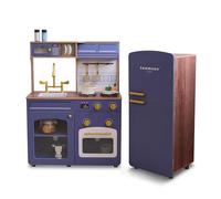 Teamson Kids Little Chef Normandy - Cocina Vintage con Fregadero, Horno, Nevera Modular y 14 Accesorios, para niños a Partir de 3 años, Azul