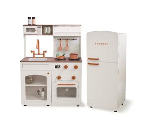 Teamson Kids Little Chef Normandy - Juego de Cocina Modular de Madera, Color Blanco Roto con refrigerador Separado, Fregadero, pomos de Clic, Almacenamiento y 14 Accesorios incluidos