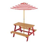 Teamson Kids Mesa de Picnic de Madera Dakota con Parasol a Rayas - Mesa y Bancos de Exterior para niños, Rojo