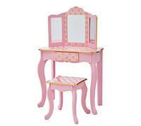 Teamson Kids Mesa de Tocador Rosa de Madera con Espejo y Taburete TD-11670L | Con espejo, Incluye banqueta