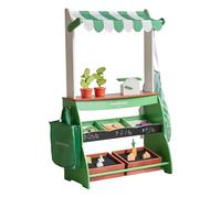 Teamson Kids Puesto de Mercado Vermont de Madera con Verduras, Pizarra, balanza, Cajas de jardín y Accesorios de Compra para niños