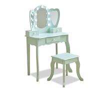Teamson Kids Tocador Infantil en Forma de Corazón, Verde Salvia | MDF, 65,1 x 33,1 x 100,1 cm, 3 Cajones, Espejo Triple con LED, 11,6 kg
