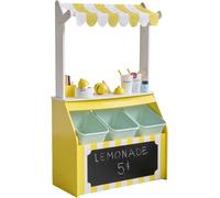 Teamson Kids Sunny Citrus Lemonade Stand - Soporte de Madera con 18 Accesorios, Cajas de Almacenamiento y función de Aprendizaje, Juego de rol
