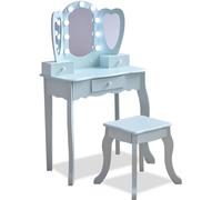 Teamson Kids Tocador Infantil, Diseño Corazón, MDF, Azul Claro, 65,1 x 33,1 x 100,1 cm, 3 Cajones, Espejo Triple con LED, 11,6 kg