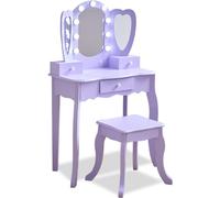 Teamson Kids Tocador Infantil en Forma de Corazón, MDF, Violeta, 65,1 x 33,1 x 100,1 cm, con 3 Espejos LED, 3 Cajones y Taburete, 11,6 kg