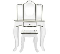 Teamson Tocador de madera blanco y gris con taburete