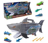 Teamsterz Beast Machines Transportador de tiburones,Luz y sonido con coches de juguete, barcos y figuras de tiburones,Figuras para niños y camiones de juguetes,A partir de 3 años