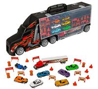 Teamsterz- Camión transportador, Trailer con 9 Coches, Capacidad para 44 cocher, Coches, Juguetes con Ruedas, Automóviles, Color Negro, Producto Oficial (CyP Brands)