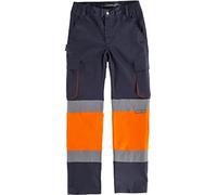Teamwork Work Team Pantalón Slim Fit de Alta Visibilidad y Cintas Reflectantes, Tejido Elástico. EN ISO 20471. Clase 1. Unisex Marino+Naranja A.V. XL
