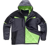 Teamwork WORKTEAM Cazadora Softshell de Trabajo Acolchada, Tricolor, con Detalles Reflectantes y Canesús. Unisex Gris Oscuro+Negro+Verde Lima-XL