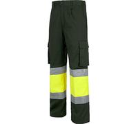 Teamwork WorkTeam Pantalón con 2 Cintas de Alta Visibilidad y Reflectante, Refuerzos y Multibolsillos. EN471. Unisex Verde Oscuro+Amarillo A.V. 42