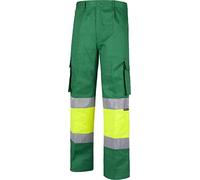 Teamwork WorkTeam Pantalón con 2 Cintas de Alta Visibilidad y Reflectante, Refuerzos y Multibolsillos. EN471. Unisex Verde Pistacho+Amarillo AV 38