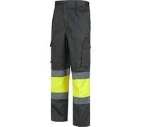 Teamwork WorkTeam Pantalón con 2 Cintas de Alta Visibilidad y Reflectante, Refuerzos y Multibolsillos. EN471. Unisex Gris+Amarillo A.V. 50