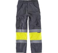 Teamwork WorkTeam Pantalón con 2 Cintas de Alta Visibilidad y Reflectante, Refuerzos y Multibolsillos. EN471. Unisex Gris+Amarillo A.V. 48