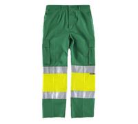 Teamwork WorkTeam Pantalón con 2 Cintas de Alta Visibilidad y Reflectante, Refuerzos y Multibolsillos. EN471. Unisex Verde Pistacho+Amarillo AV 52