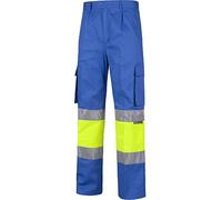 Teamwork WorkTeam Pantalón con 2 Cintas de Alta Visibilidad y Reflectante, Refuerzos y Multibolsillos. EN471. Unisex Celeste+Amarillo A.V. 52