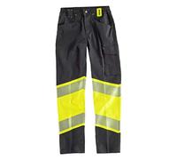 Teamwork WorkTeam Pantalón de Tejido Elástico Multibolsillos, Alta Visibilidad y Combinado con Cintas Reflectantes Discontinuas. Unisex Negro+Amarillo A.V. XL
