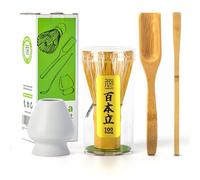 TEANAGOO 4 Piezas Te Matcha Kit, Batidor de Matcha (Chasen), Cuchara Tradicional (Chashaku), Cuchara para Té, Soporte para Batidor Blanco Mate,I3, El Set Perfecto para