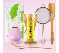 TEANAGOO 6 Piezas Te Matcha Kit, juego de de iniciación tradicional, batidor de 100 puntas con soporte de flor de cerezo morado, cuchara (chashaku), cuchara de té, casón de bambú