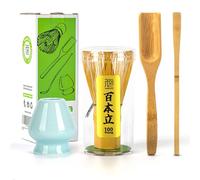 TEANAGOO Accesorio para la Ceremonia Japonesa del Matcha, Batidor de Matcha (Chasen), Cuchara Tradicional (Chashaku), Cuchara para Té, Soporte para Batidor de Celadón Azul,I2, El Set Perfecto para